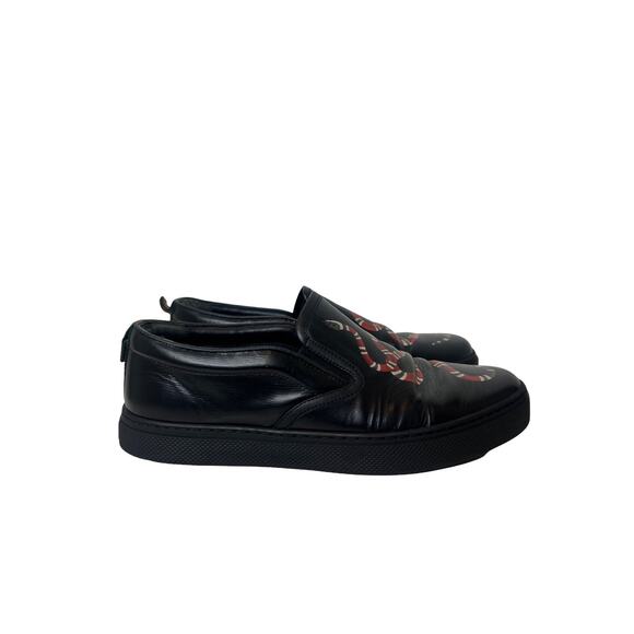 Gucci Black Leather Snake Print Slip On Sneakers, Size 7 - Picture 1 of 9